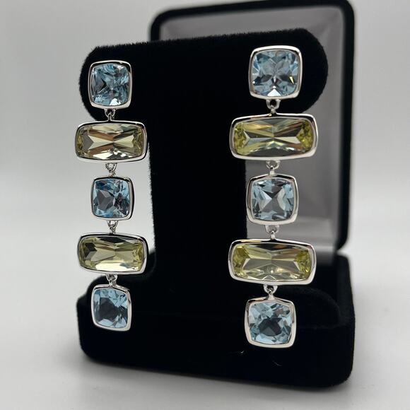 Gorgeous Lime Quartz & Sky Blue Topaz Earrings 2" - Picture 2 of 5
